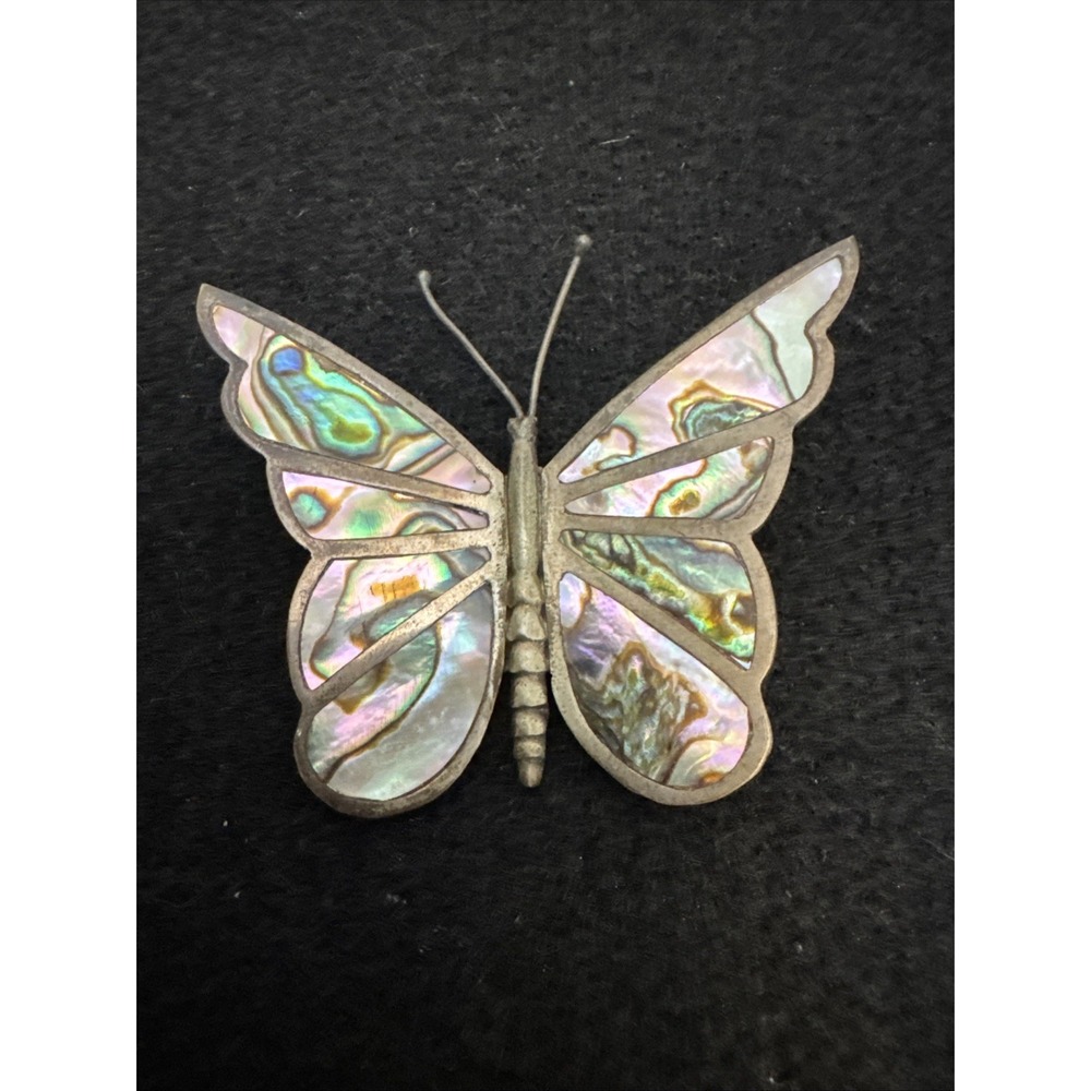 Large Vintage Mexican JBF Sterling Silver Abalone Inlay Butterfly Brooch